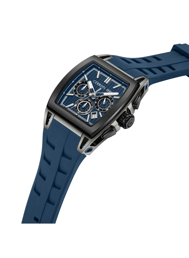CERRUTI 1881 Belluno Blue Dial Silicone Strap Chronograph Watch for Men, 41.5mm